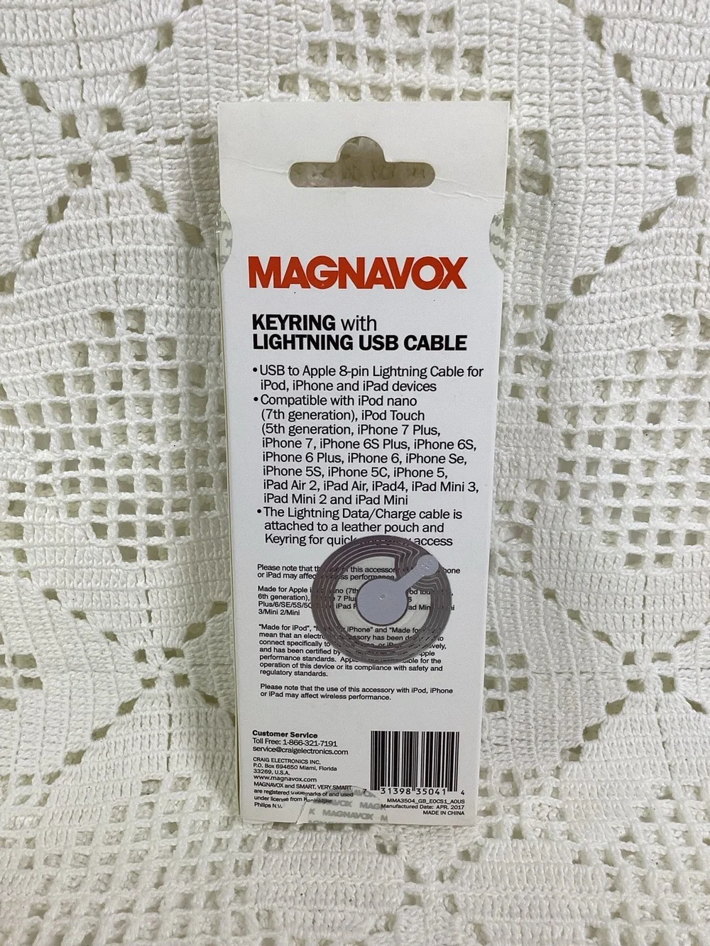 Magnavox Brown Keyring Lightning USB Cable